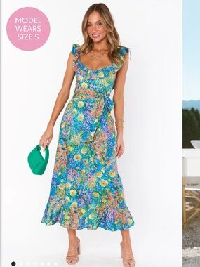 Alexis Blue & Green Floral Midi Dress